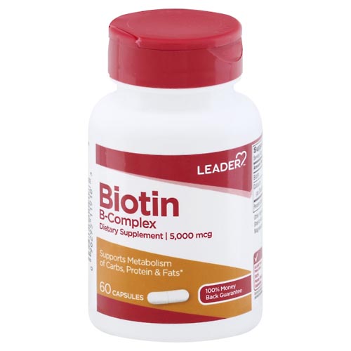Image for Leader Biotin B-Complex, 5000 mcg, Capsules,60ea from HomeTown Pharmacy - Belding