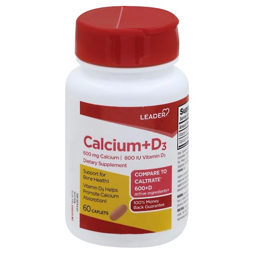Image for Leader Calcium + D3, Caplets,60ea from HomeTown Pharmacy - Belding