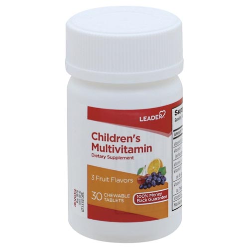 Image for Leader Children's Multivitamin, 3 Fruit Flavors, Chewable, Tablets,30ea from HomeTown Pharmacy - Belding