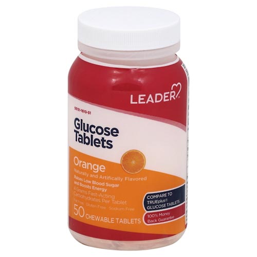 Image for Leader Glucose Tablets, Chewable Tablets, Orange,50ea from HomeTown Pharmacy - Belding