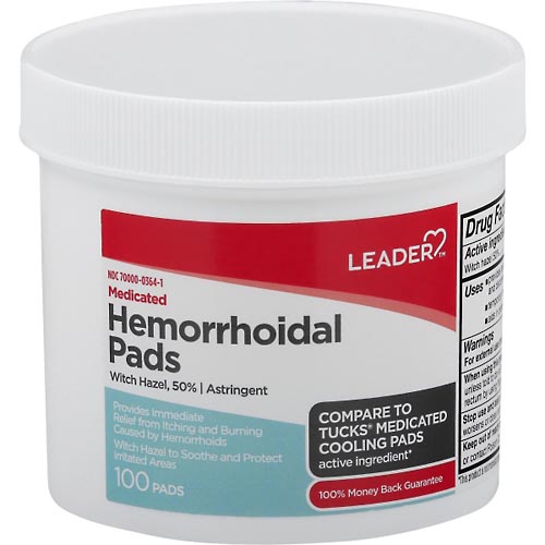 Image for Leader Hemorrhoidal Pads, Medicated,100ea from HomeTown Pharmacy - Belding